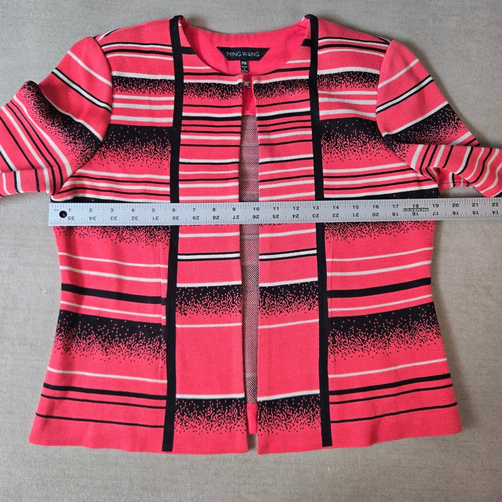 Ming Wang PM Petite Med Coral Pink Black Knit Jacket Open Front Career - Picture 3 of 7